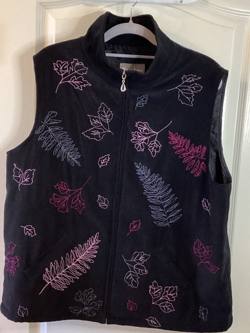 TanJay Women's Black Embroidered Faux Suede Zip Vest